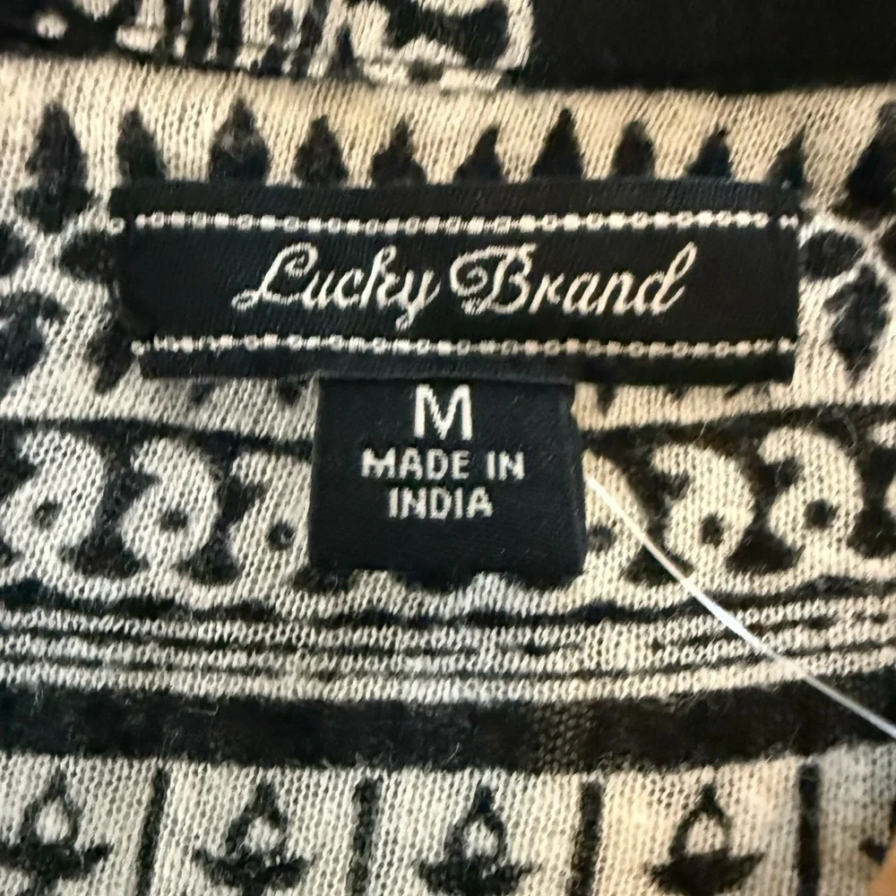 Lucky Brand Boho Top Black and White Button Front - Size M